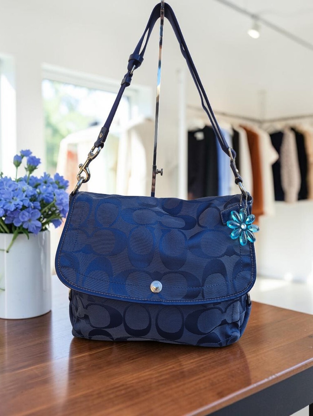 Coach Kyra Blue Signature Canvas Convertible Messenger Bag